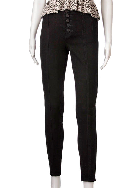 hiwaist button seam jean - black