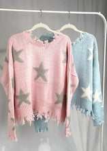 Load image into Gallery viewer, v-neck distressed star sweater
