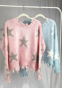 v-neck distressed star sweater