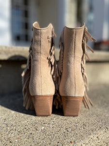 mid suede boot with fringe