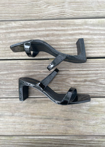 2 strap block heel patent sandal