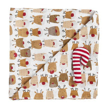 Load image into Gallery viewer, baby Xmas swaddle &amp; rattle set
