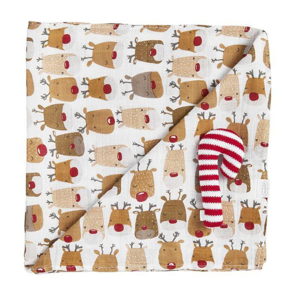 baby Xmas swaddle & rattle set