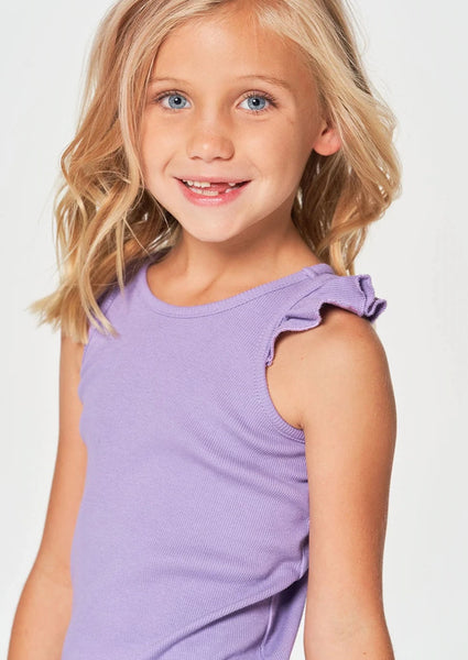 girls rib ruffle racer tank
