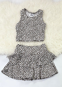 ruffle layer rib skirt - leopard