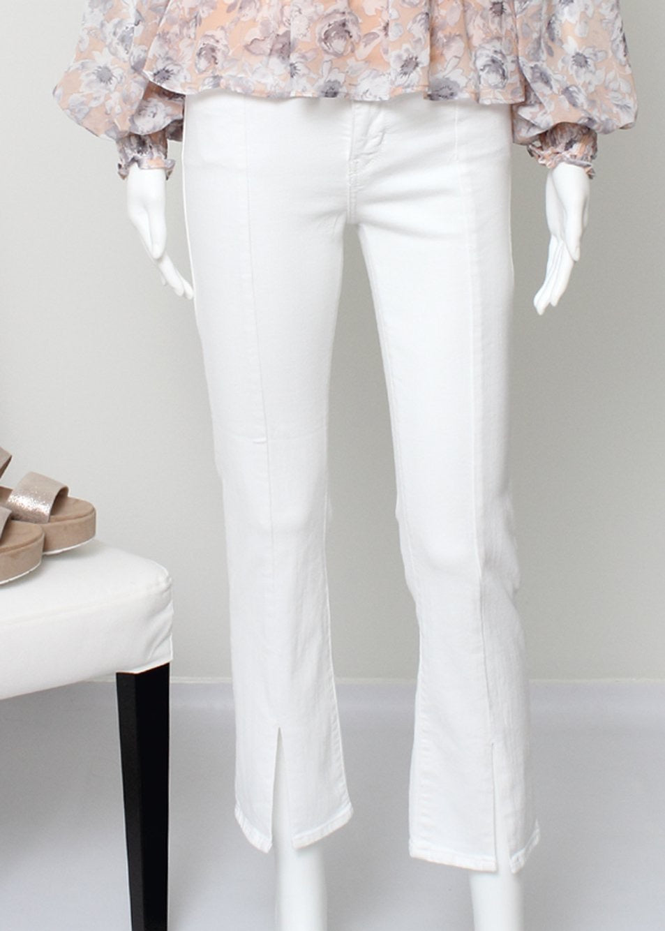 white denim jean with slit