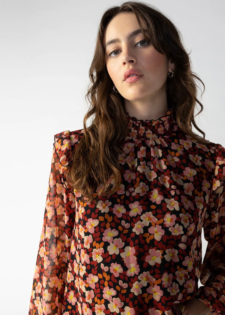 womens smock neck floral blouse