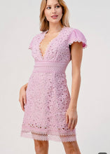Load image into Gallery viewer, short sleeve v-neck lace dress
