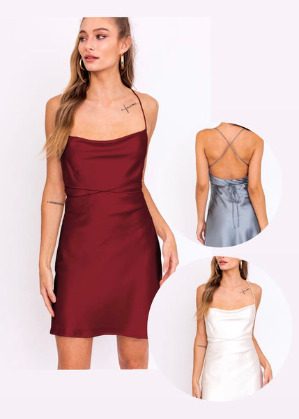 women satiny cowl slip dress