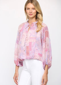 paisley print elastic waist blouse