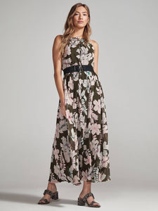 halter tropical print maxi dress