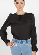 Load image into Gallery viewer, women satin chain trim blouse

