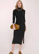 Load image into Gallery viewer, womens black midi ribbed sweater dress
