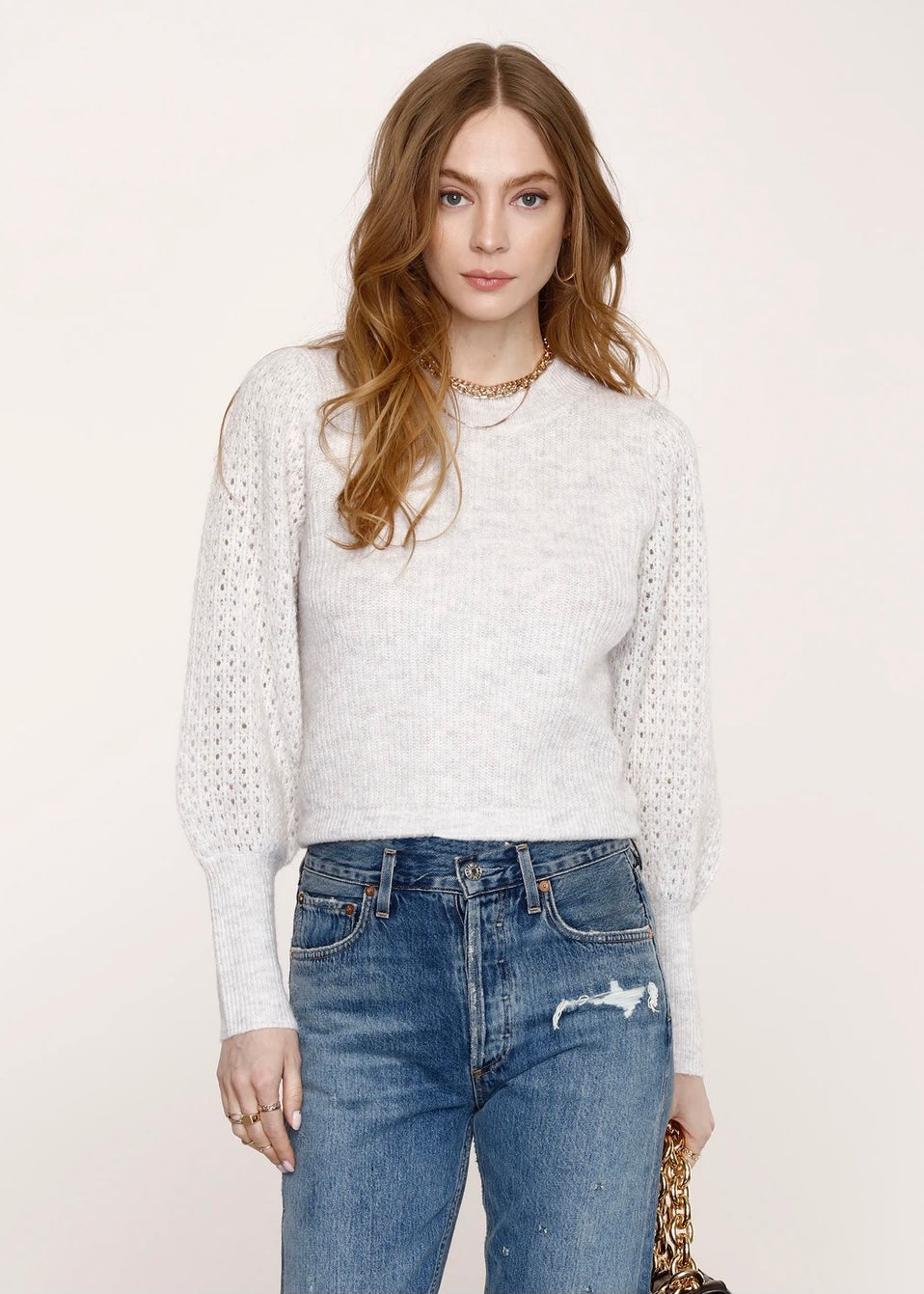 womens flare sleeve heathered sweater