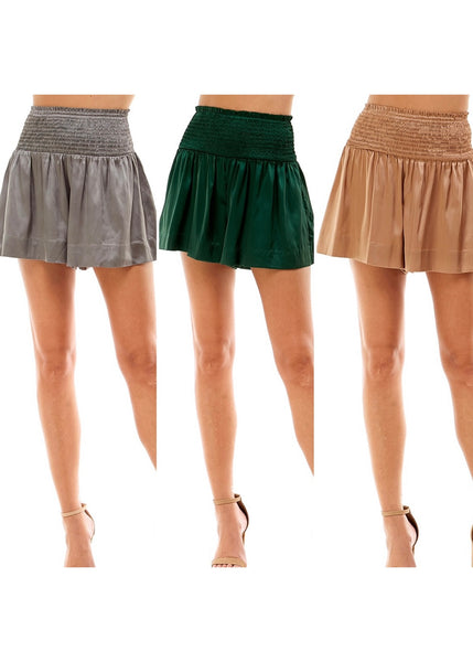 women smock waist satin skort