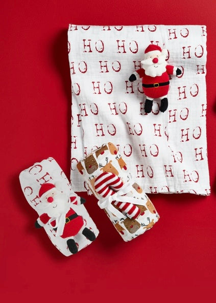 baby Xmas swaddle & rattle set
