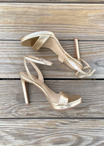 ankle strap metallic heel