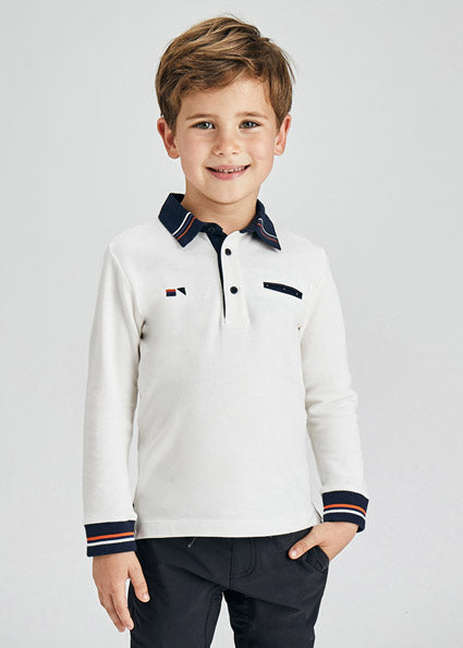 Long Sleeve Boys Letter Graphic Contrast Collar Polo T Shirt