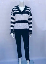 Load image into Gallery viewer, v-neck distressed stripe sweater

