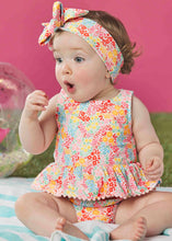 Load image into Gallery viewer, girls reversible floral swimsuit and headband
