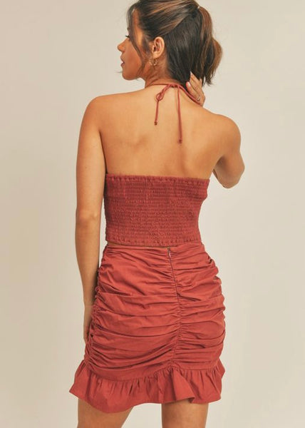 ruched smocked halter top