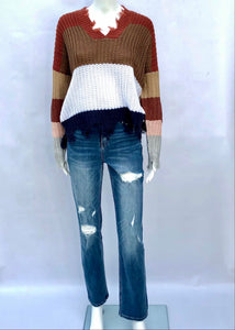 distressed slouchy sweater-stripe