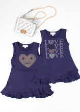 Load image into Gallery viewer, girls jersey ruffle tank dress love and heart
