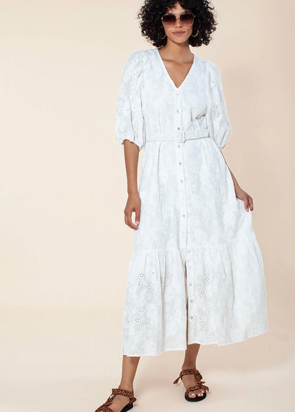 women's eyelet white maxi dress