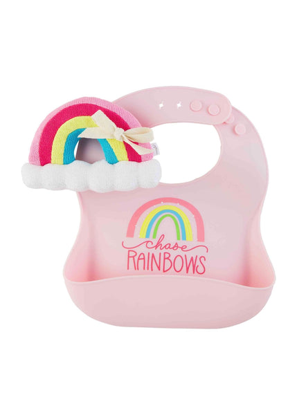 girl silicone bib + rattle set