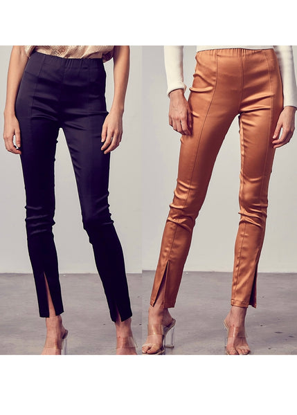 womens slit skinny satin pant