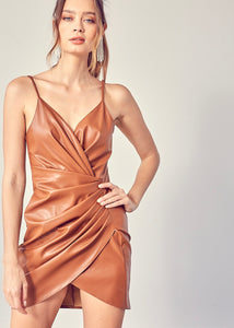 womens faux leather wrap cami dress