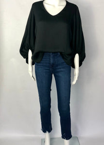 v-neck 3/4 sleeve hammered blouse