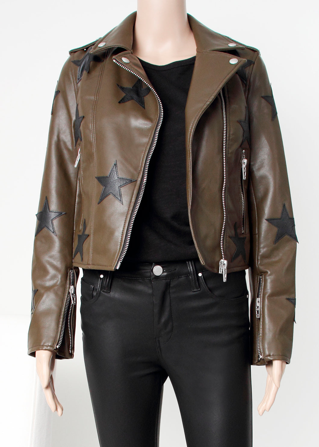 star faux leather jacket