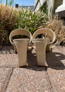 2 band metallic block heel sandal