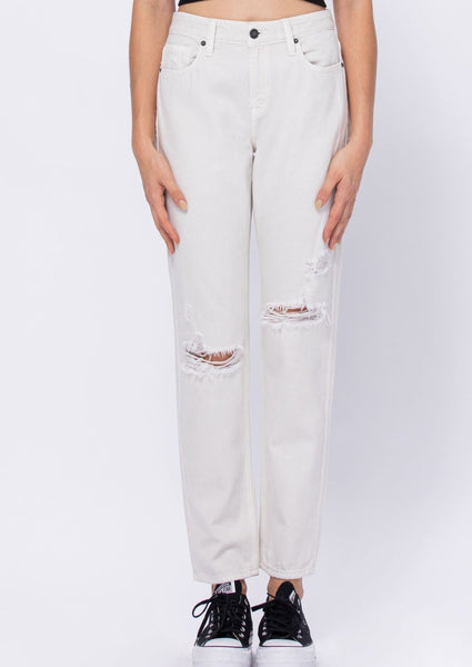 women high rise boyfriend white jean