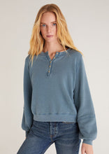Load image into Gallery viewer, women blue fleece henley top
