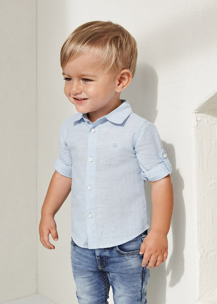 boys long roll up sleeve linen shirt