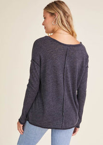 long sleeve seamed knit top