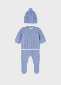 baby knit sweater, pant & hat set