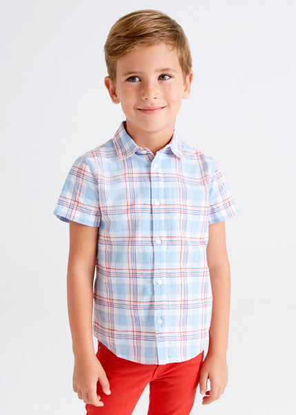 boys short sleeve check linen shirt