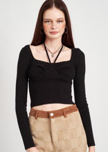 Load image into Gallery viewer, women bustier detail knit long sleeve top
