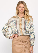 Load image into Gallery viewer, women border scarf print button shirt
