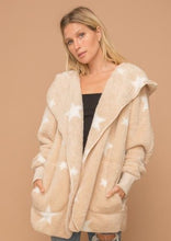 Load image into Gallery viewer, woman tan cozy hoodie bear jacket-stars
