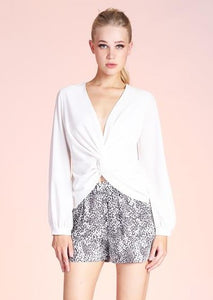 twist front long sleeve blouse