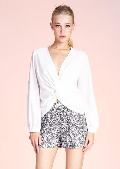 twist front long sleeve blouse