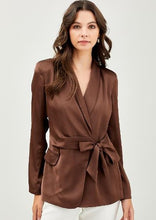 Load image into Gallery viewer, women satin side wrap blazer
