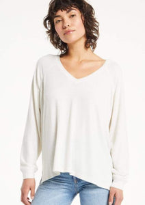 womens long sleeve top in cream color